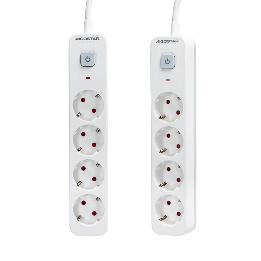 Aigostar - Cable de extensión con interruptor 4Z Tipo F 1,5m SCHUKO blanco