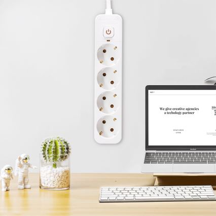Aigostar - Cable de extensión con interruptor 4Z Tipo F 5m SCHUKO blanco
