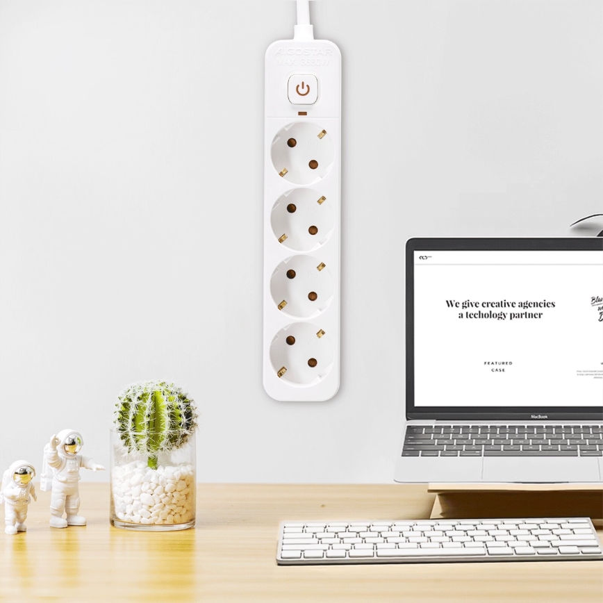 Aigostar - Cable de extensión con interruptor 4Z Tipo F 5m SCHUKO blanco