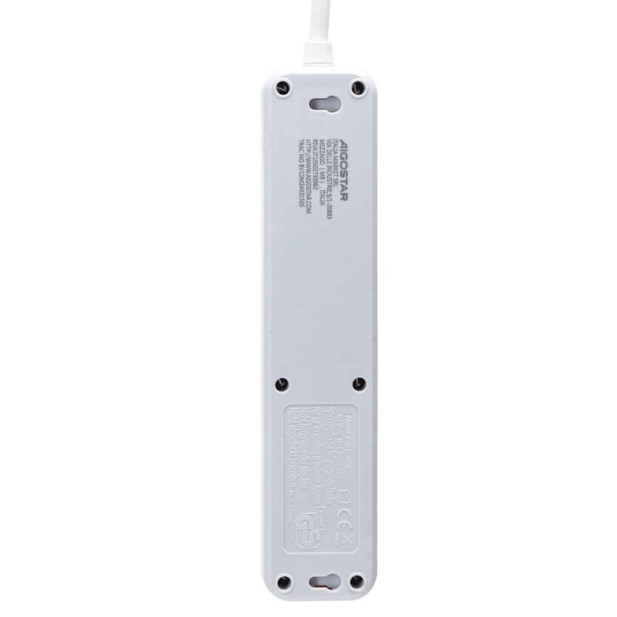 Aigostar - Cable de extensión con interruptor 4Z Tipo F 5m SCHUKO blanco