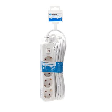 Aigostar - Cable de extensión con interruptor 4Z Tipo F 5m SCHUKO blanco