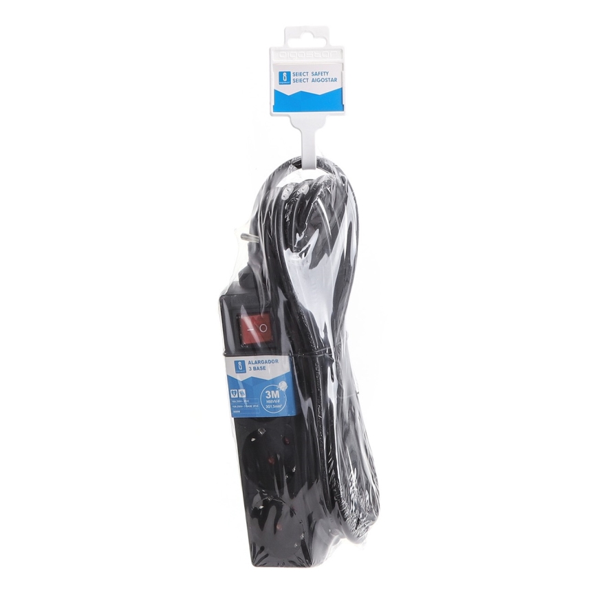 Aigostar - Cable de extensión con interruptor 4Z 1,5m SCHUKO negro