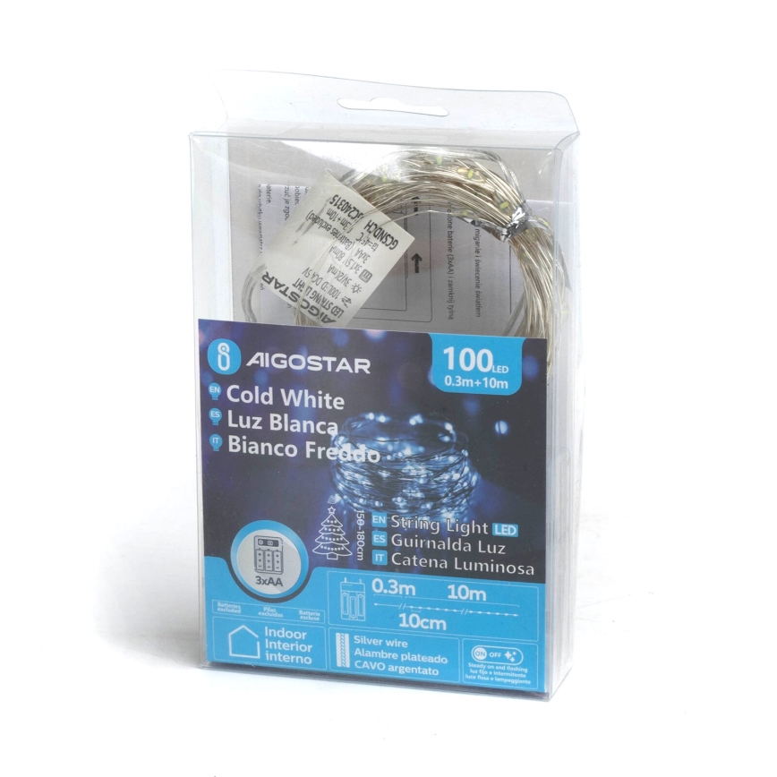 Aigostar - Cadena de luces de Navidad LED 100xLED/3xAA 10,3m blanco frío