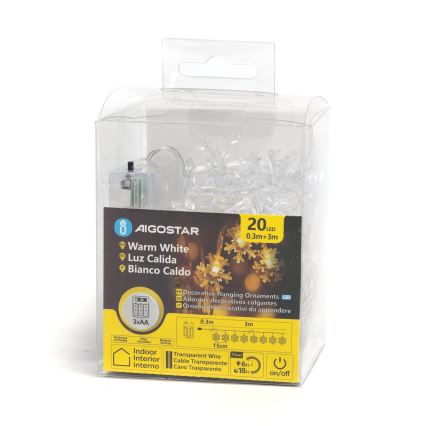 Aigostar - Cadena de luces de Navidad LED 20xLED/3xAA 3,3m copos de nieve