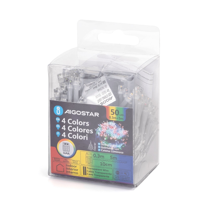 Aigostar - Cadena de luces de Navidad LED 50xLED/3xAA 5,3m multicolor