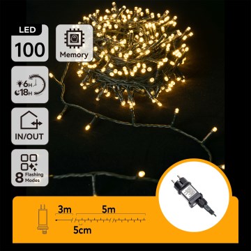 Aigostar - Cadena de luces LED exterior 100xLED/8 funciones 8m IP44 blanco cálido
