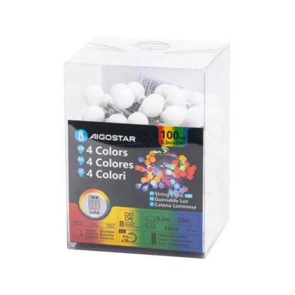 Aigostar - LED guirnalda navideña para exteriores 100xLED/3xAA/8 funciones 10,3 m IP44 multicolor