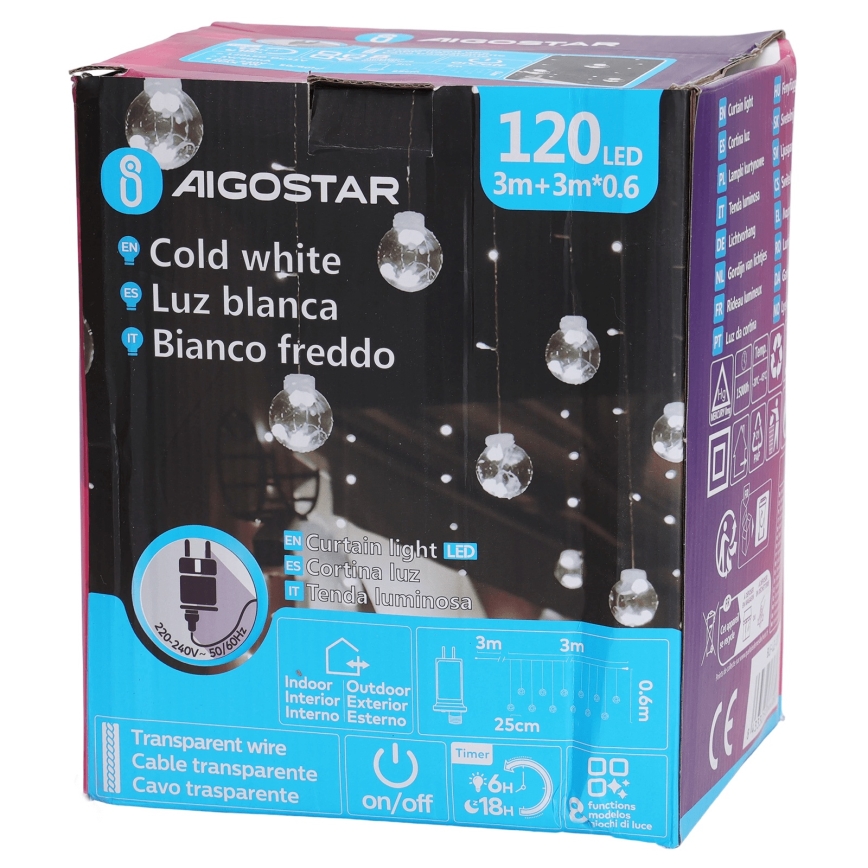 Aigostar - Guirnalda LED para exterior 120xLED/8 funciones 3x0,6m IP44 blanco frío + mando a distancia