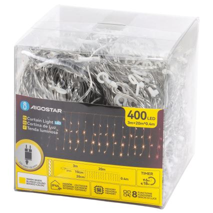 Aigostar - Guirnalda navideña LED para exterior 400xLED/8 funciones 20x0,4m IP44 blanco cálido