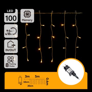 Aigostar - Cadena de luces LED para exterior 100xLED/8 funciones 5x0,4m IP44 blanco cálido