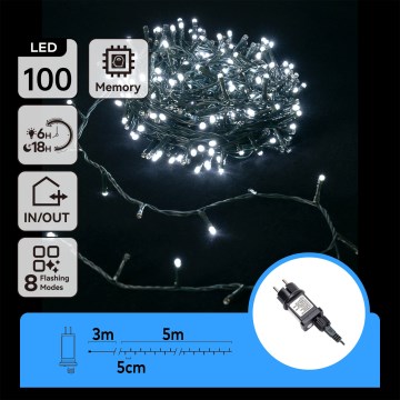 Aigostar - Cadena de luces LED para exterior 100xLED/8 funciones 8m IP44 blanco frío