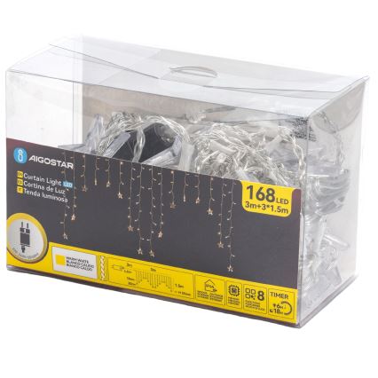 Aigostar - Guirnalda LED para exterior 168xLED/8 funciones 3x1,5m IP44 blanco cálido con estrellas