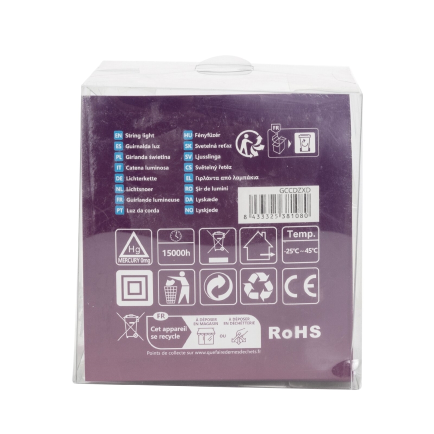 Aigostar - Cadena de luces LED para exterior, 50 LEDs, 8 funciones, 8 m, IP44, blanco cálido