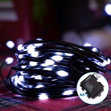 Aigostar - Cadena de luces LED para exterior 50xLED/8 funciones 3xAA 5,3m IP44 blanco frío