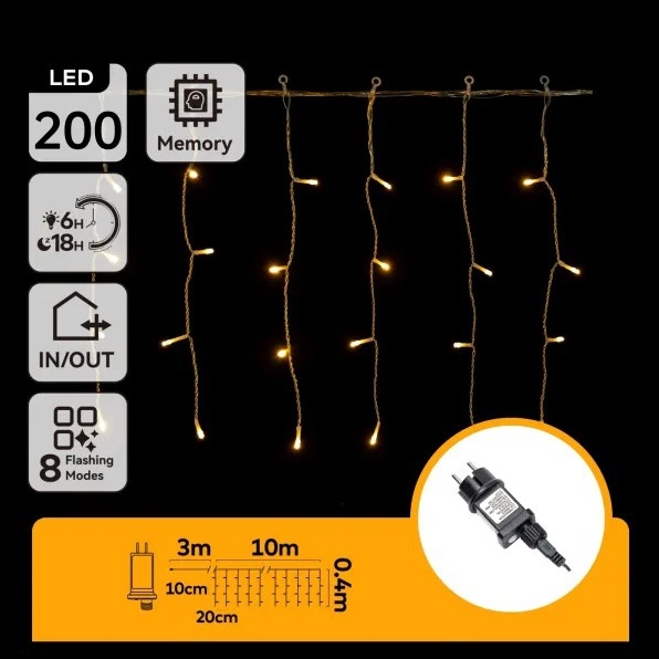 Aigostar - Cadena de luces navideña LED para exterior 200xLED/8 funciones 10x0,4m IP44 blanco cálido