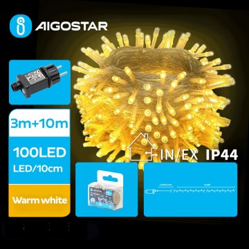 Aigostar - Cadena de luces navideñas LED para exterior 100 LED/8 funciones 13m IP44 blanco cálido