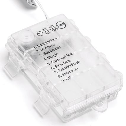 Aigostar - Cadena de luces navideñas LED para exterior, 200 LEDs/8 funciones, 3x pilas AA, 5x2m, IP44, blanco cálido