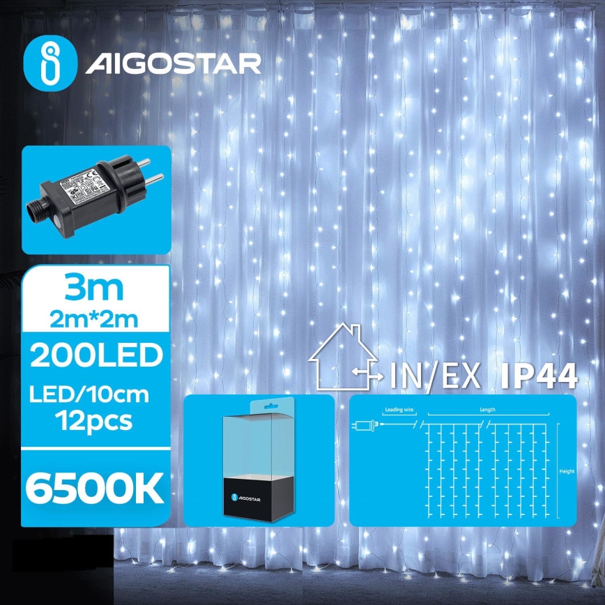 Aigostar - Cadena de luces navideñas LED para exterior 200xLED/8 funciones 5x2m IP44 blanco frío