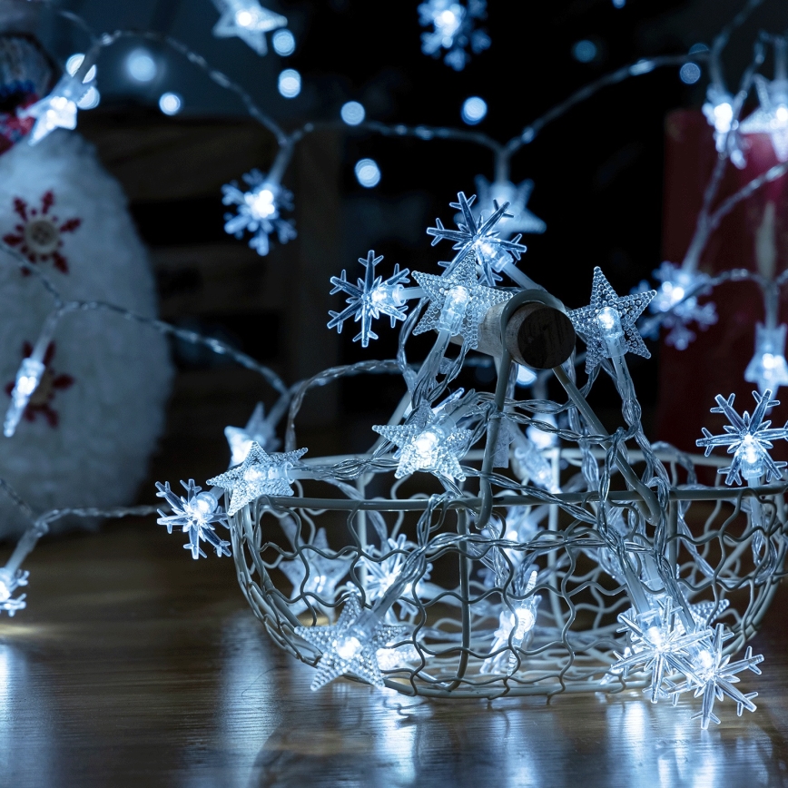 Aigostar - Guirnalda de luces LED para exterior, 25 LEDs, 8 funciones, 3xAA, 2,5 m, IP44, blanco frío