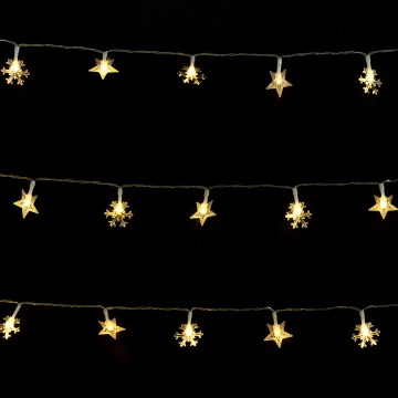 Aigostar - Cadena de luces navideñas LED para exterior, 25 LEDs, 8 funciones, alimentada por 3xAA, 2,5 m, IP44, blanco cálido, con estrellas
