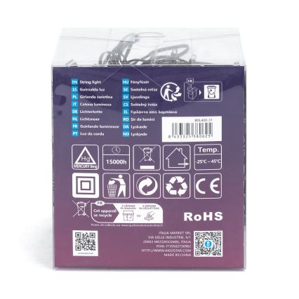 Aigostar - Cadena de luces navideñas LED para exterior, 400 LED, 8 funciones, 23 m, IP44, blanco cálido