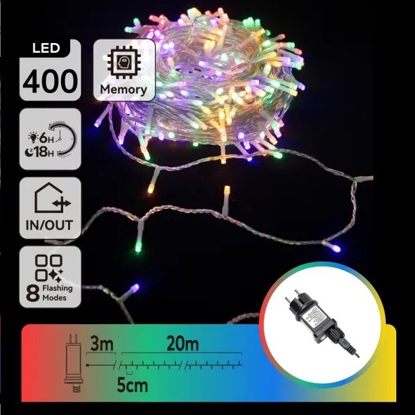 Aigostar - Cadena de luces navideñas LED para exterior, 400 LEDs / 8 funciones, 20 m, IP44, multicolor
