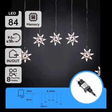 Aigostar - Cadena de luces navideñas LED para exterior, 70 LED, 8 funciones, 1,2 × 1 m, IP44, blanco frío, con copos de nieve