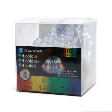 Aigostar - Guirnalda navideña LED para exterior 100xLED/8 funciones 3xAA 10m IP44 gotas multicolor