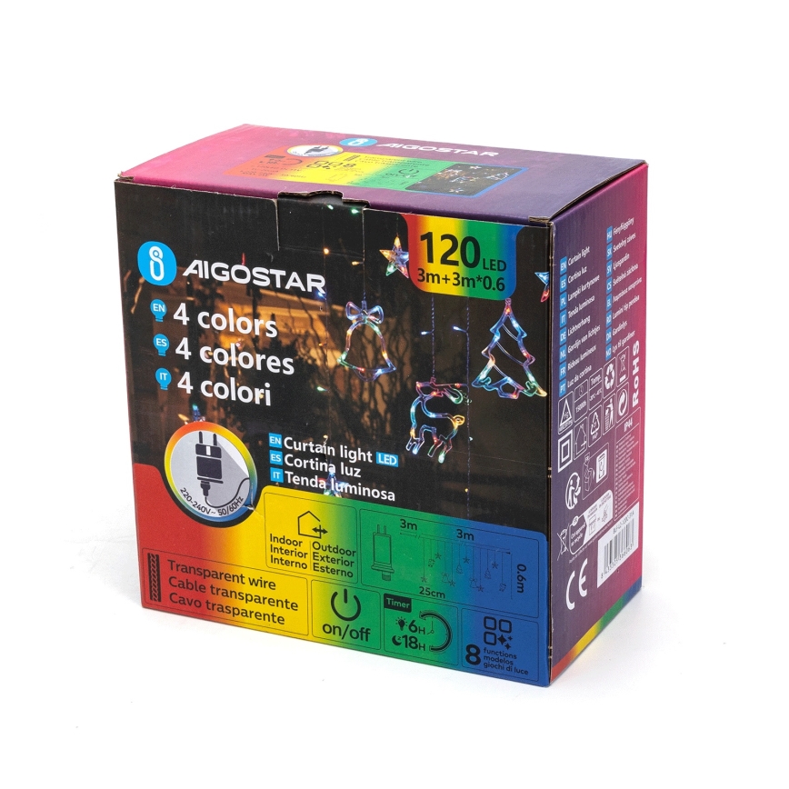 Aigostar - Guirnalda navideña LED RGBY para exteriores, 120 LEDs, 8 funciones, 3x0,6 m, IP44, multicolor + control remoto