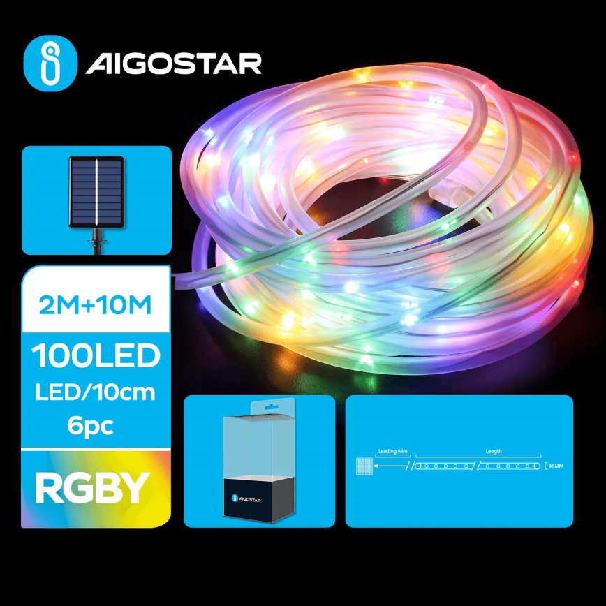 Aigostar - Cadena de luces navideñas solares LED 100xLED/8 funciones 12m IP65 800 mAh multicolor