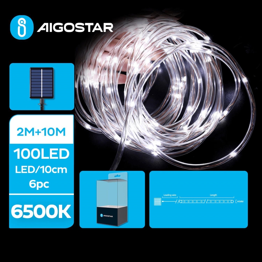 Aigostar - Cadena de luces navideñas solares LED 100xLED/8 funciones 12m IP65 blanco frío 800 mAh