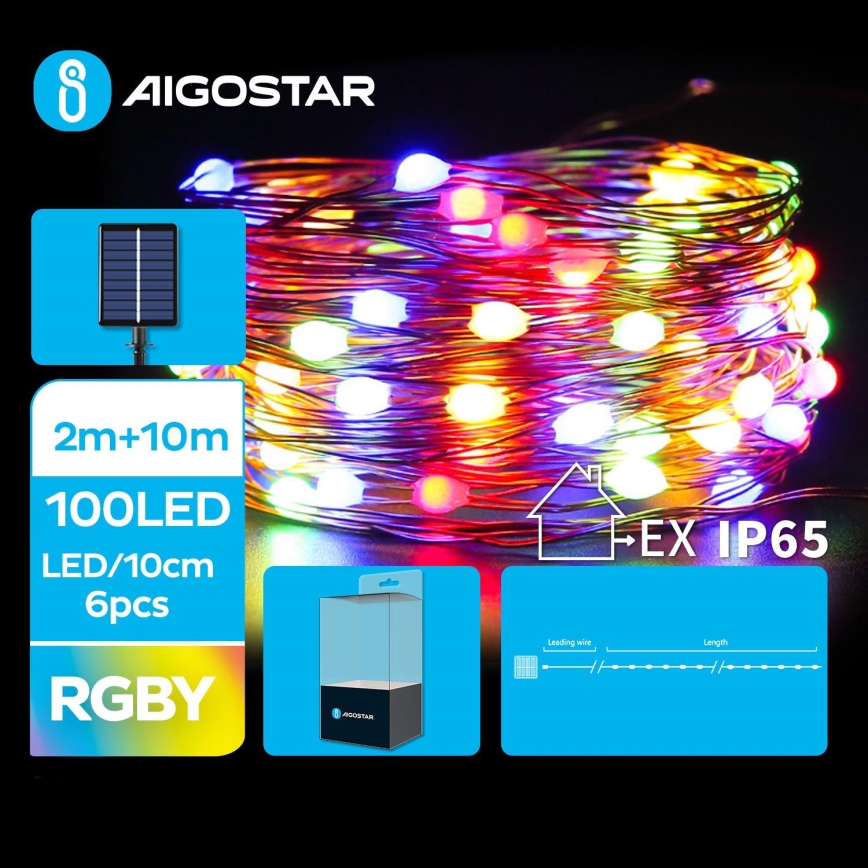 Aigostar - Cadena de luces navideñas solares LED 100xLED/8 funciones 12m IP65 multicolor 800 mAh