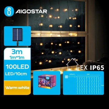 Aigostar - Cadena de luces navideñas solares LED 100xLED/8 funciones 4x1m IP65 blanco cálido 800 mAh
