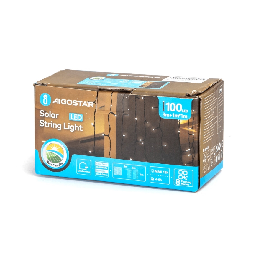 Aigostar - Cadena de luces navideñas solares LED 100xLED/8 funciones 4x1m 800 mAh IP65 blanco frío
