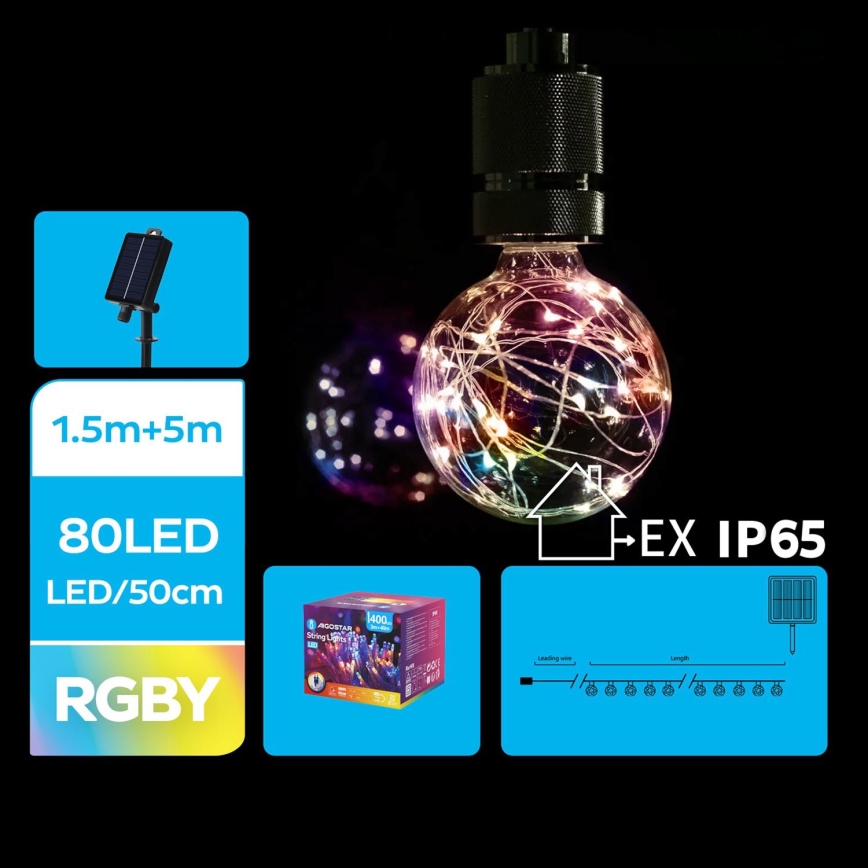Aigostar - Cadena de luces navideñas solares LED 10xLED/8 funciones 6,5m IP65 500 mAh multicolor