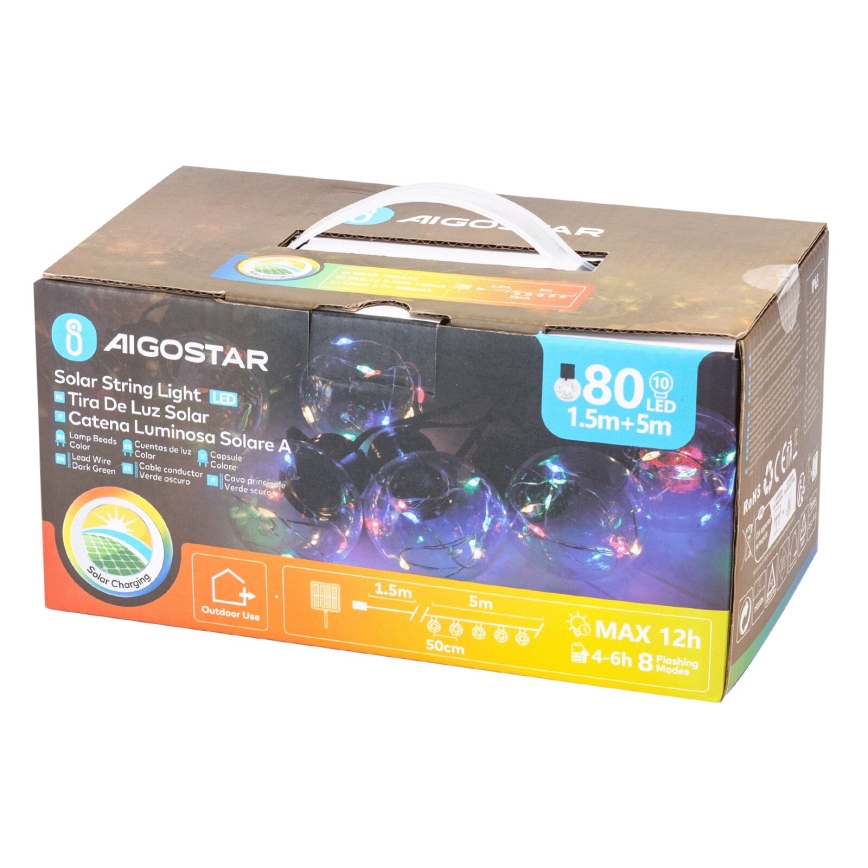 Aigostar - Cadena de luces navideñas solares LED 10xLED/8 funciones 6,5m IP65 500 mAh multicolor