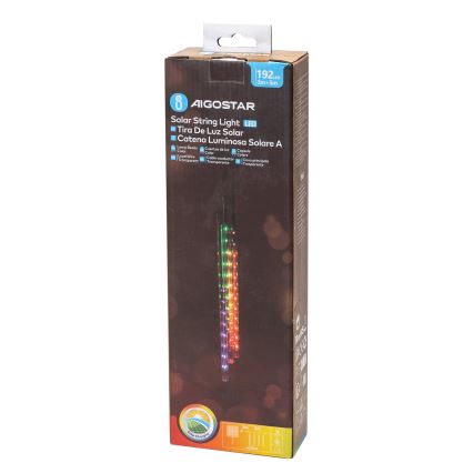 Aigostar - Cadena de luces navideñas solares LED 192xLED/8m IP65 1200 mAh multicolor