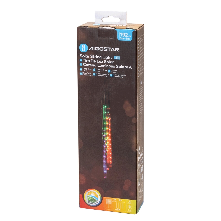 Aigostar - Cadena de luces navideñas solares LED 192xLED/8m IP65 1200 mAh multicolor