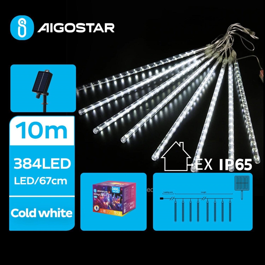Aigostar - Cadena de luces navideñas solares LED 384xLED/13m IP65 1200 mAh blanco frío