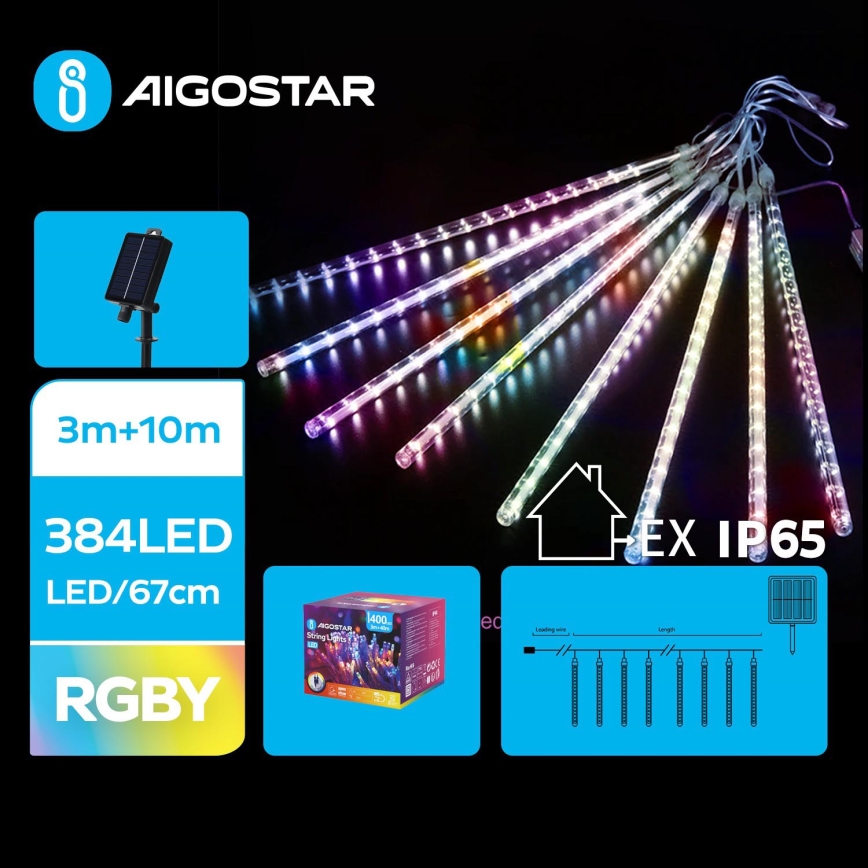 Aigostar - Cadena de luces navideñas solares LED 384xLED/13m IP65 1200 mAh multicolor