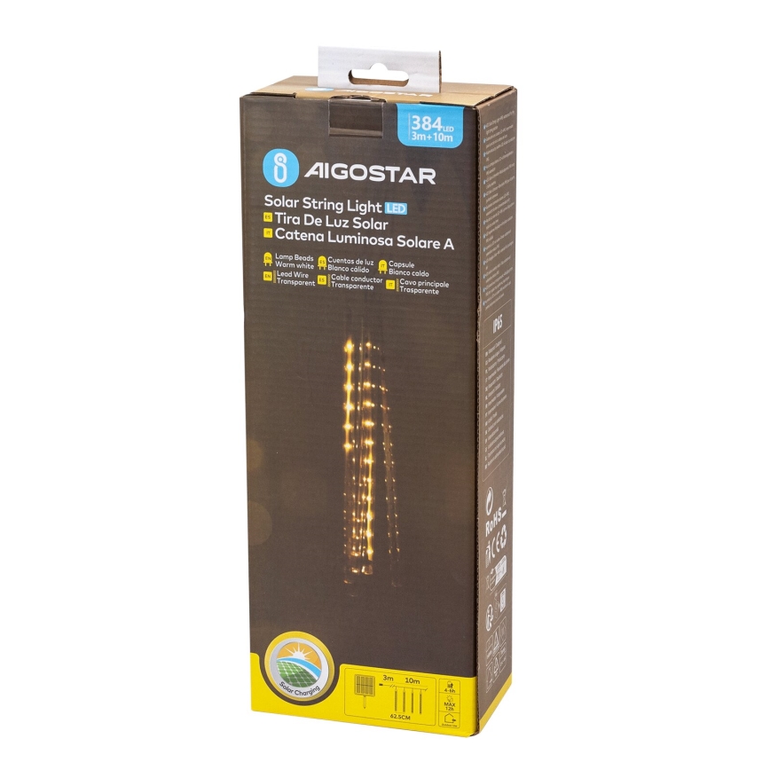 Aigostar - Cadena de luces navideñas solares LED 384xLED/13m 1200 mAh IP65 blanco cálido
