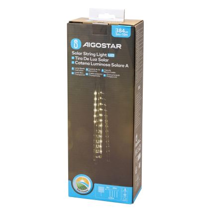 Aigostar - Cadena de luces navideñas solares LED 384xLED/13m IP65 1200 mAh blanco frío