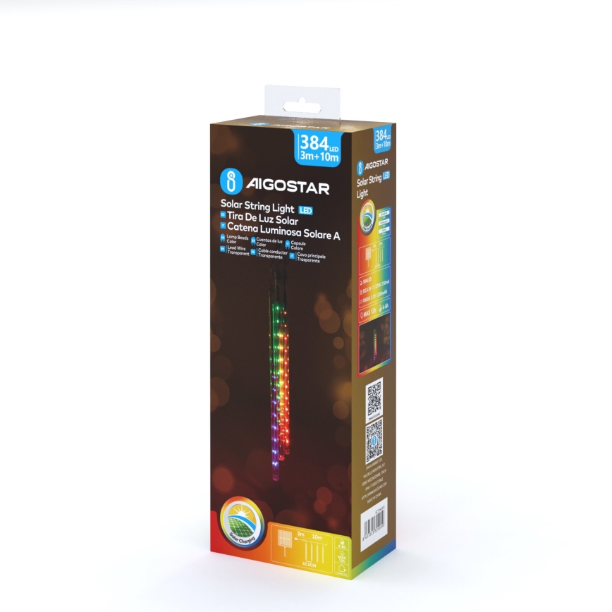 Aigostar - Cadena de luces navideñas solares LED 384xLED/13m IP65 1200 mAh multicolor