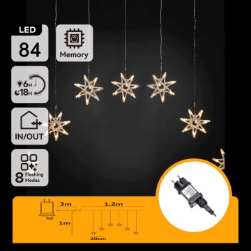 Aigostar - Cadena de Navidad LED para exterior, 84 LEDs, 8 funciones, 1,2 x 1 m, IP44, blanco cálido, copos de nieve