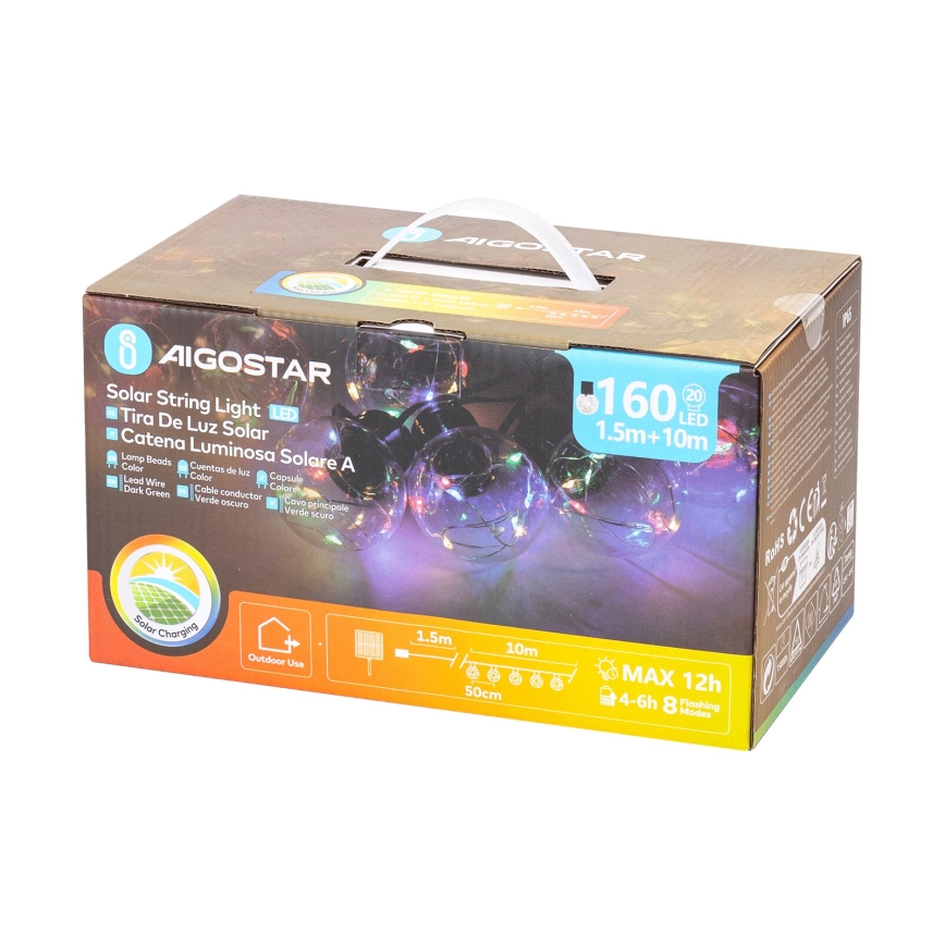 Aigostar - Cadena de Navidad LED solar 20xLED/8 funciones 11,5m IP65 multicolor
