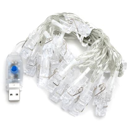 Aigostar - Cadena decorativa LED 20xLED/5W/USB 6 m blanco cálido