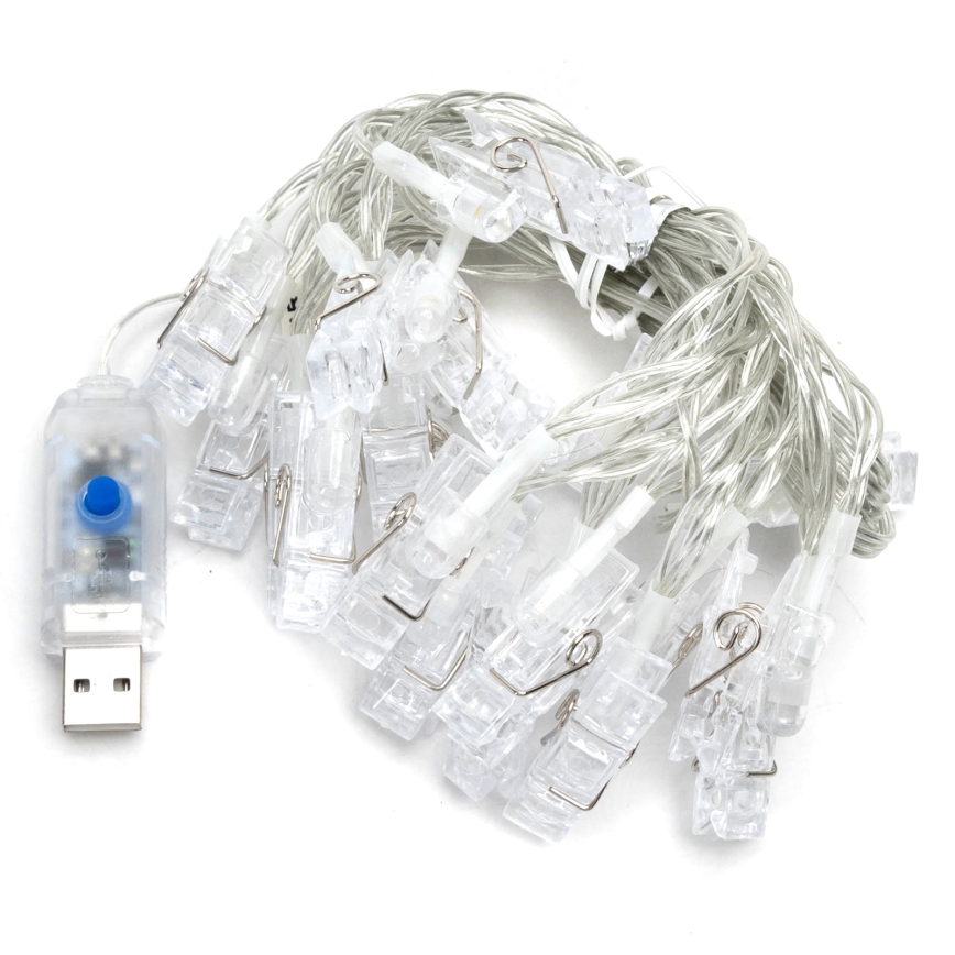 Aigostar - Cadena decorativa LED 20xLED/5W/USB 6 m blanco cálido