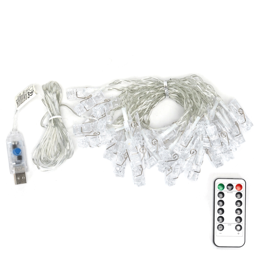 Aigostar - Cadena decorativa LED 40xLED/5W/USB 9 m blanco cálido