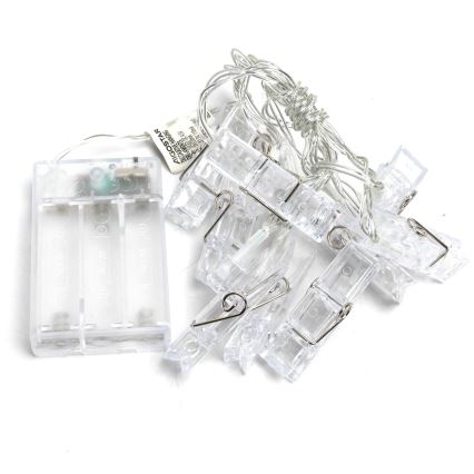 Aigostar - Cadena decorativa LED con pinzas 20xLED/3xAA 3,3m blanco cálido