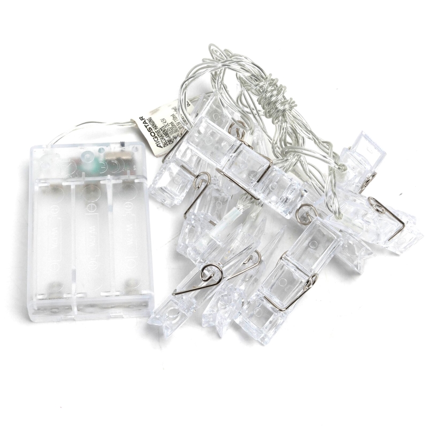 Aigostar - Cadena decorativa LED con pinzas 20xLED/3xAA 3,3m blanco cálido